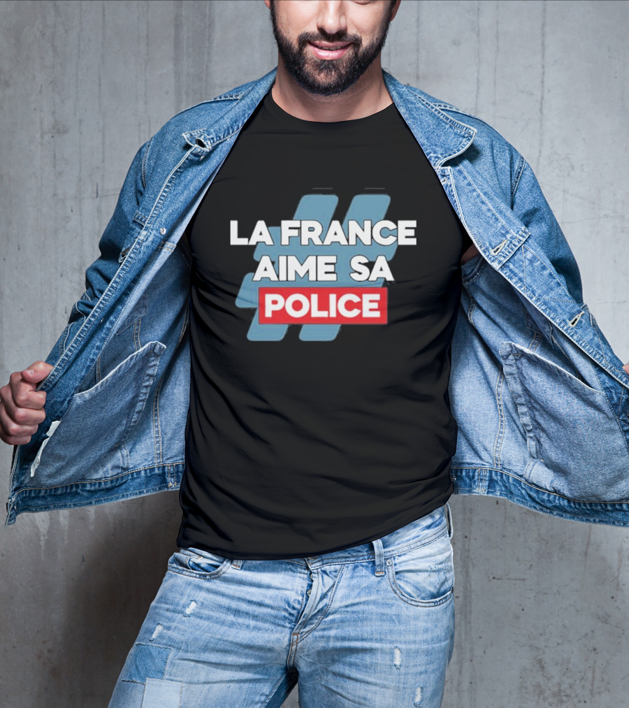 La France Aime Sa Police Hashtag Red Rectangle T-Shirt