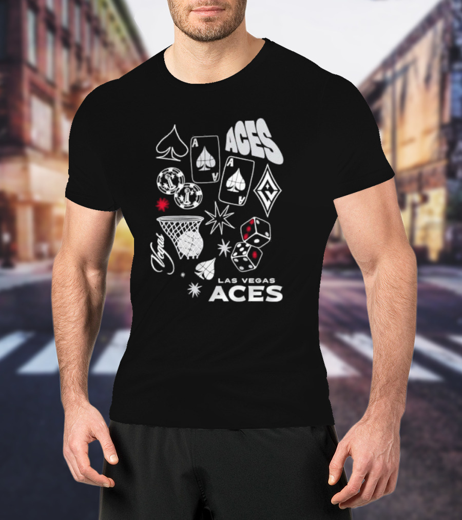 Las Vegas Aces Playing Cards Dice Basketball Hoop Casino Elements T-Shirt