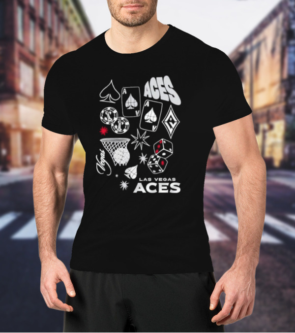 Las Vegas Aces Playing Cards Dice Basketball Hoop Casino Elements T-Shirt