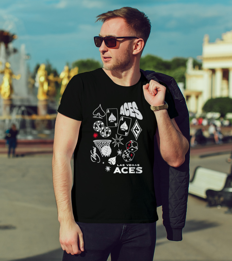 Las Vegas Aces Playing Cards Dice Basketball Hoop Casino Elements T-Shirt