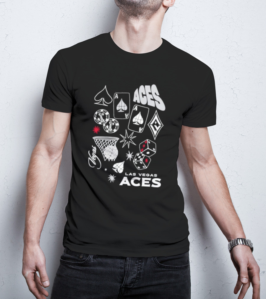 Las Vegas Aces Playing Cards Dice Basketball Hoop Casino Elements T-Shirt