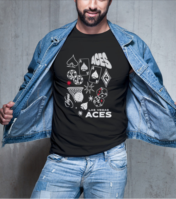 Las Vegas Aces Playing Cards Dice Basketball Hoop Casino Elements T-Shirt