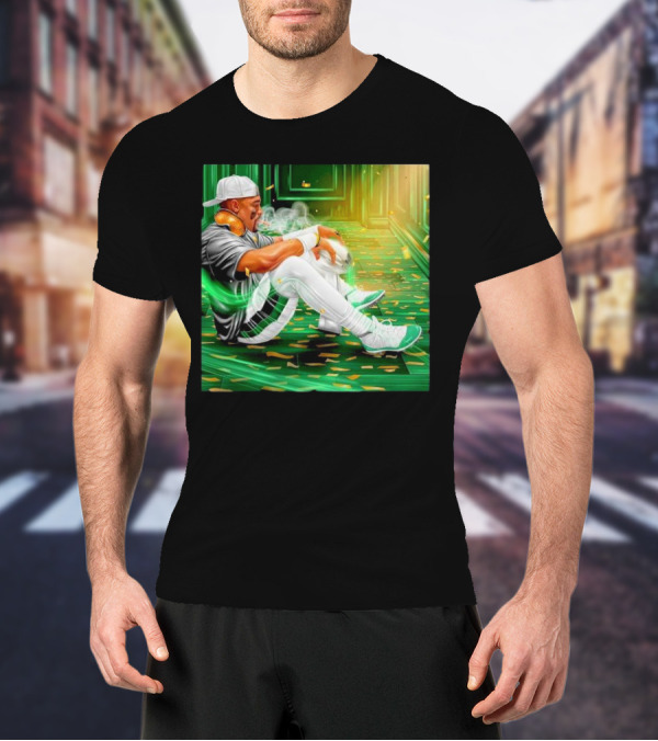 Legendary Jalen Hurts Smoking Cigar MVP Champs Celebration Green Aura T-Shirt