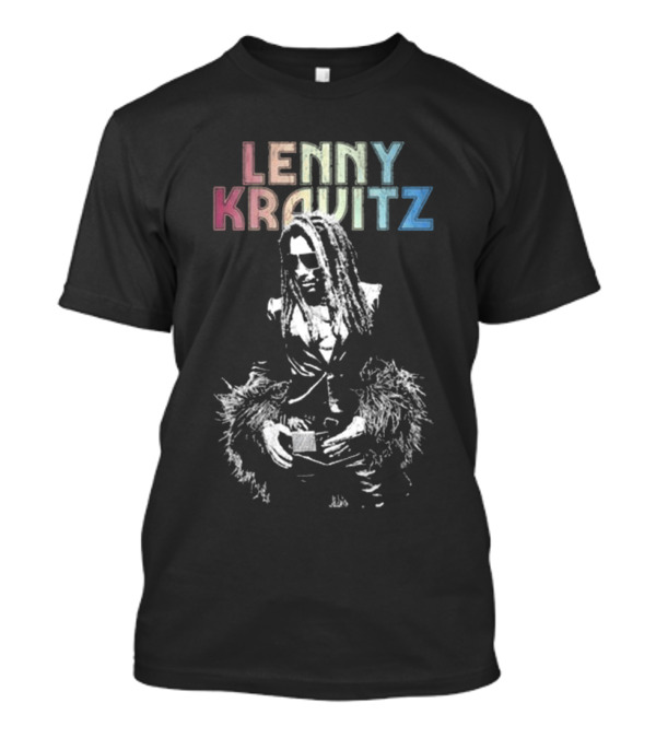 Lenny Kravitz Monochrome Portrait With Rainbow Letters T-Shirt