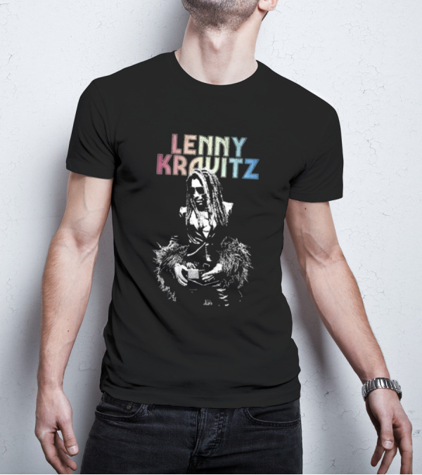 Lenny Kravitz Monochrome Portrait With Rainbow Letters T-Shirt