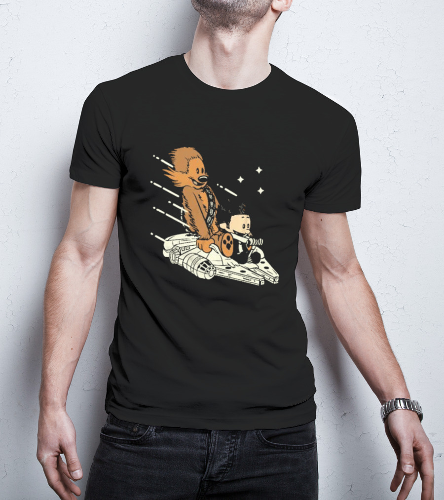 Less Than 12 Parsecs Chewbacca And Calvin Style Space Adventure T-Shirt