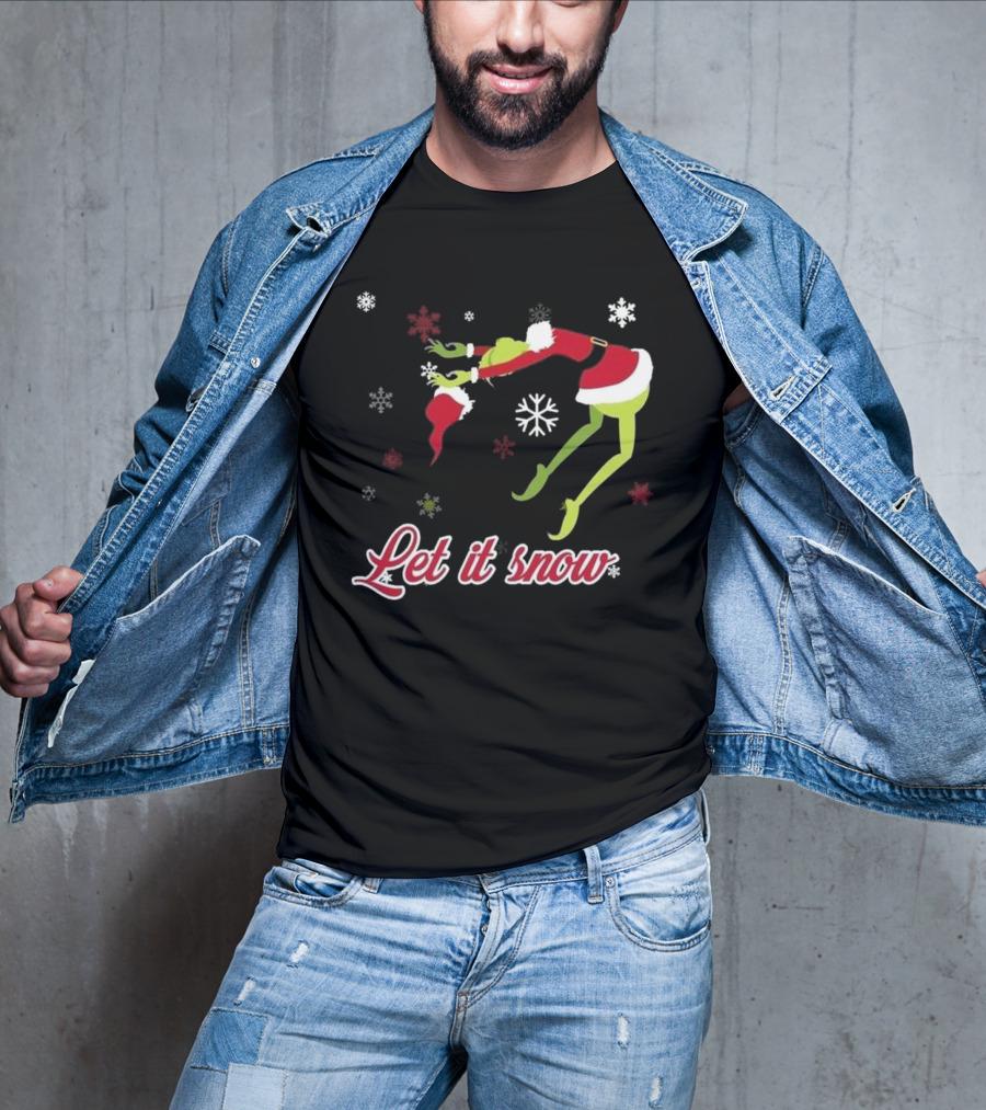 Let It Snow How The Grinch Stole Christmas Santa Hat Snowflakes T-Shirt