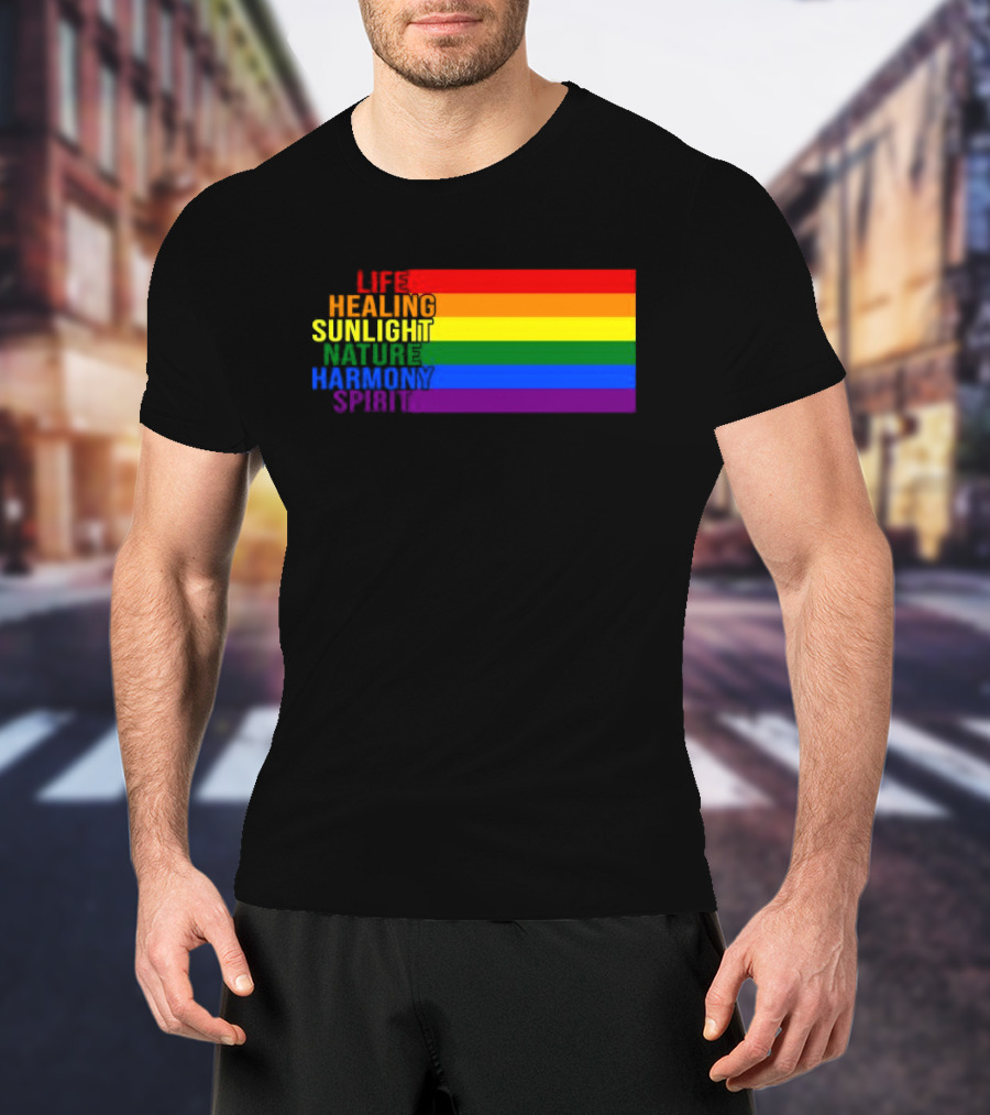 Rainbow Stripes LGBT Life Healing Sunlight Nature Harmony Spirit T-Shirt