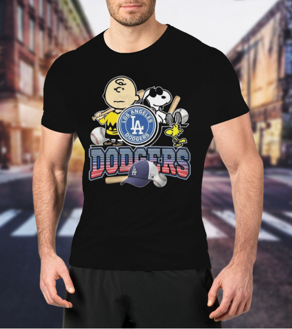 Los Angeles Dodgers Peanuts 2025 Charlie Brown Snoopy Woodstock Baseball Cap T-Shirt