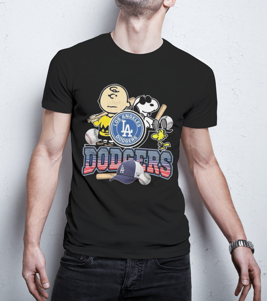 Los Angeles Dodgers Peanuts 2025 Charlie Brown Snoopy Woodstock Baseball Cap T-Shirt