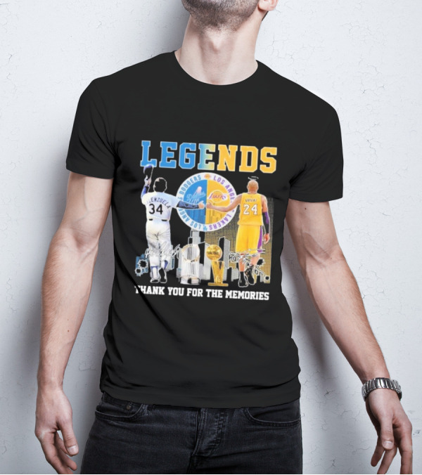 Los Angeles Legends Dodgers Valenzuela Lakers Bryant Thank You For The Memories T-Shirt