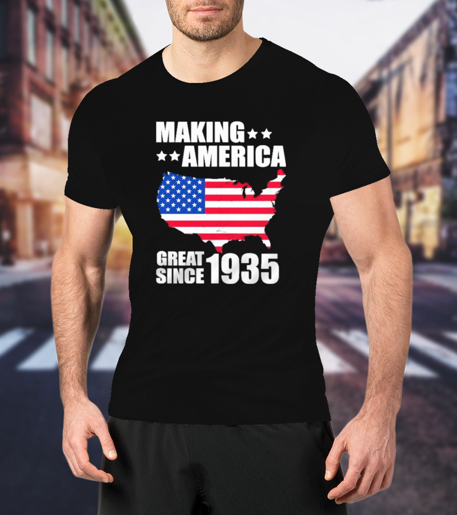 Making America Great Since 1935 USA Flag Map Stars T-Shirt