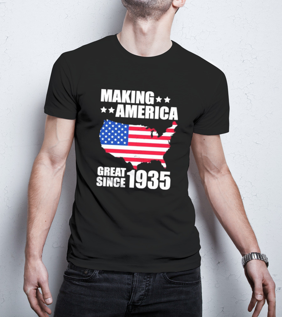 Making America Great Since 1935 USA Flag Map Stars T-Shirt