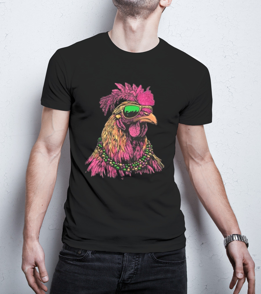 Mardi Gras Chicken Beads And Sunglasses Vibrant Rooster T-Shirt