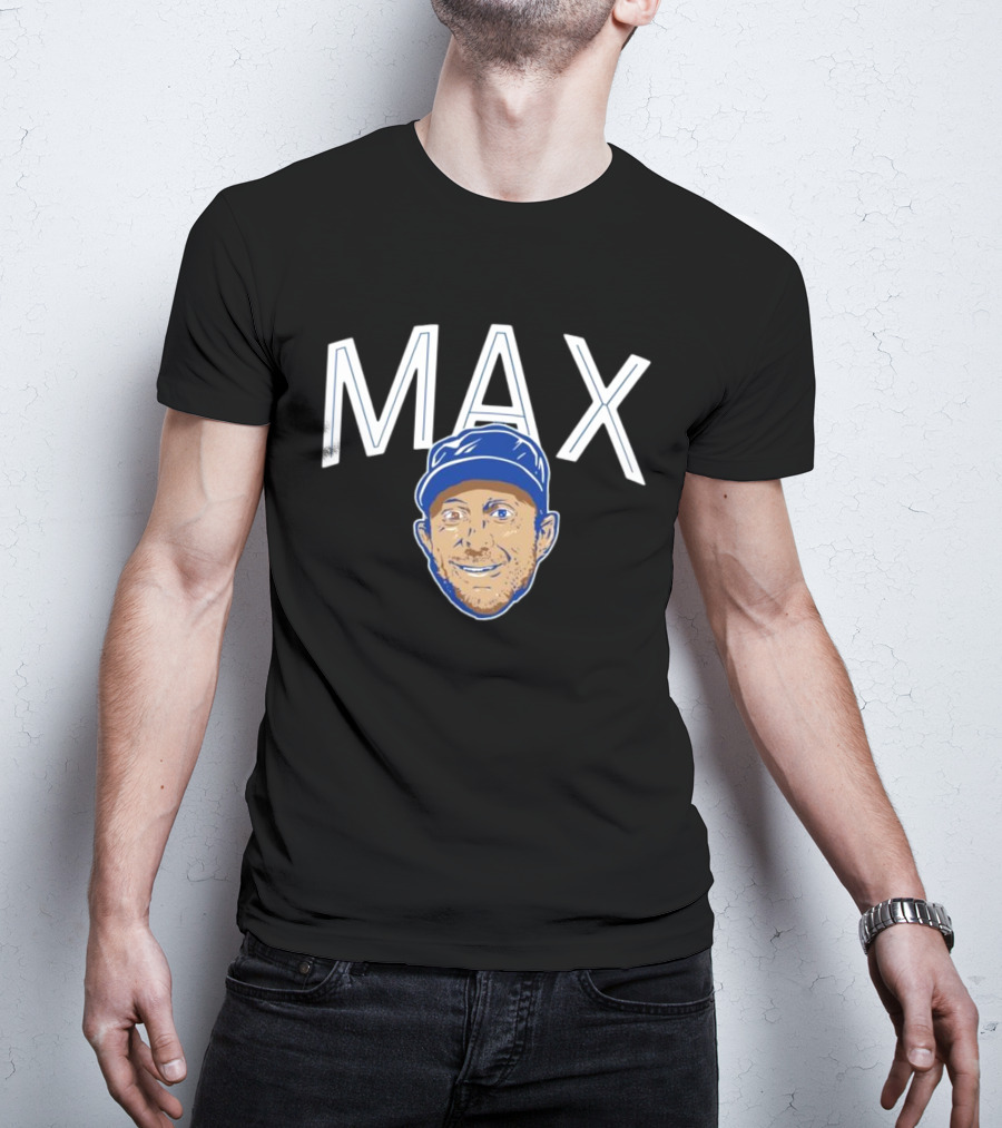 MAX Scherzer Blue Cap Smiling Face Illustration T-Shirt