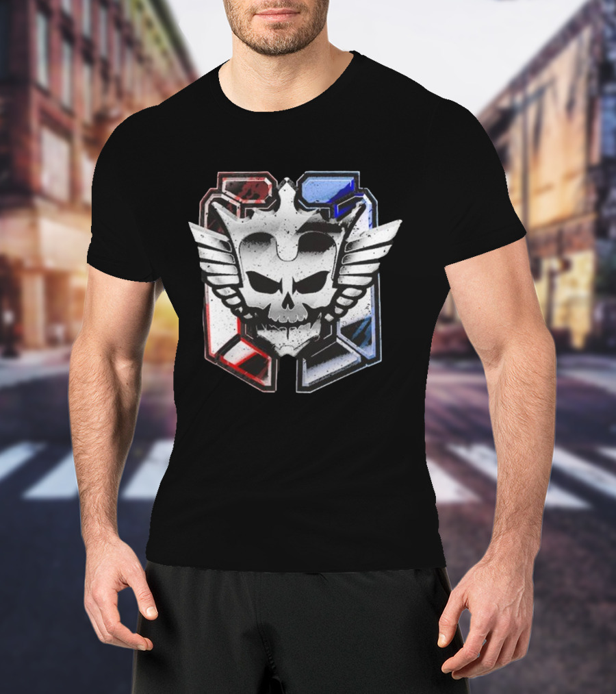 Cody Rhodes Captain Badge Black Skull Wings Red Blue White T-Shirt