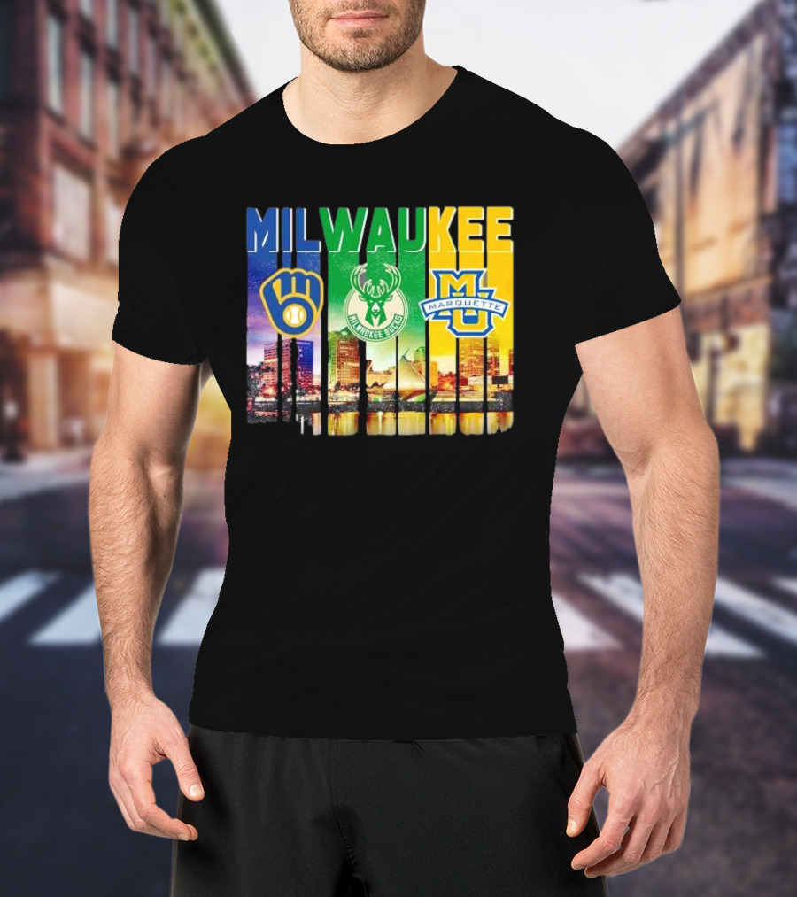 Milwaukee Brewers Bucks Marquette City Skyline Theme T-Shirt