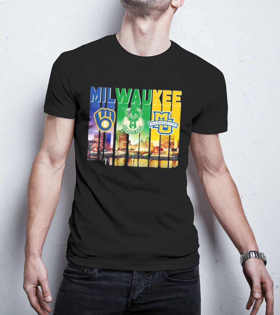 Milwaukee Brewers Bucks Marquette City Skyline Theme T-Shirt