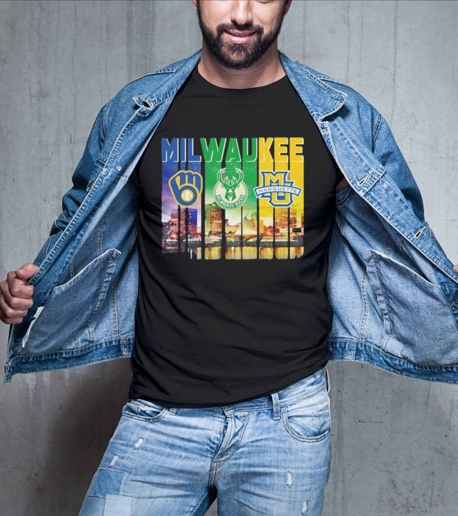 Milwaukee Brewers Bucks Marquette City Skyline Theme T-Shirt