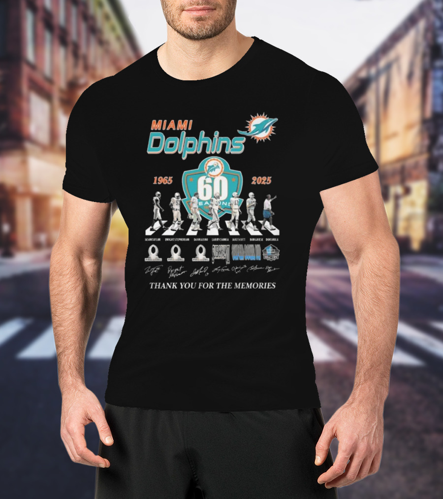Miami Dolphins 60 Seasons 1965-2025 Thank You For The Memories Signatures T-Shirt