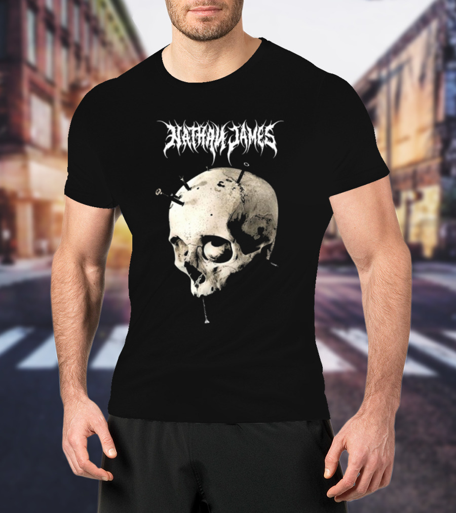 Nathan James Skull With Nails And Textured Background T-Shirt