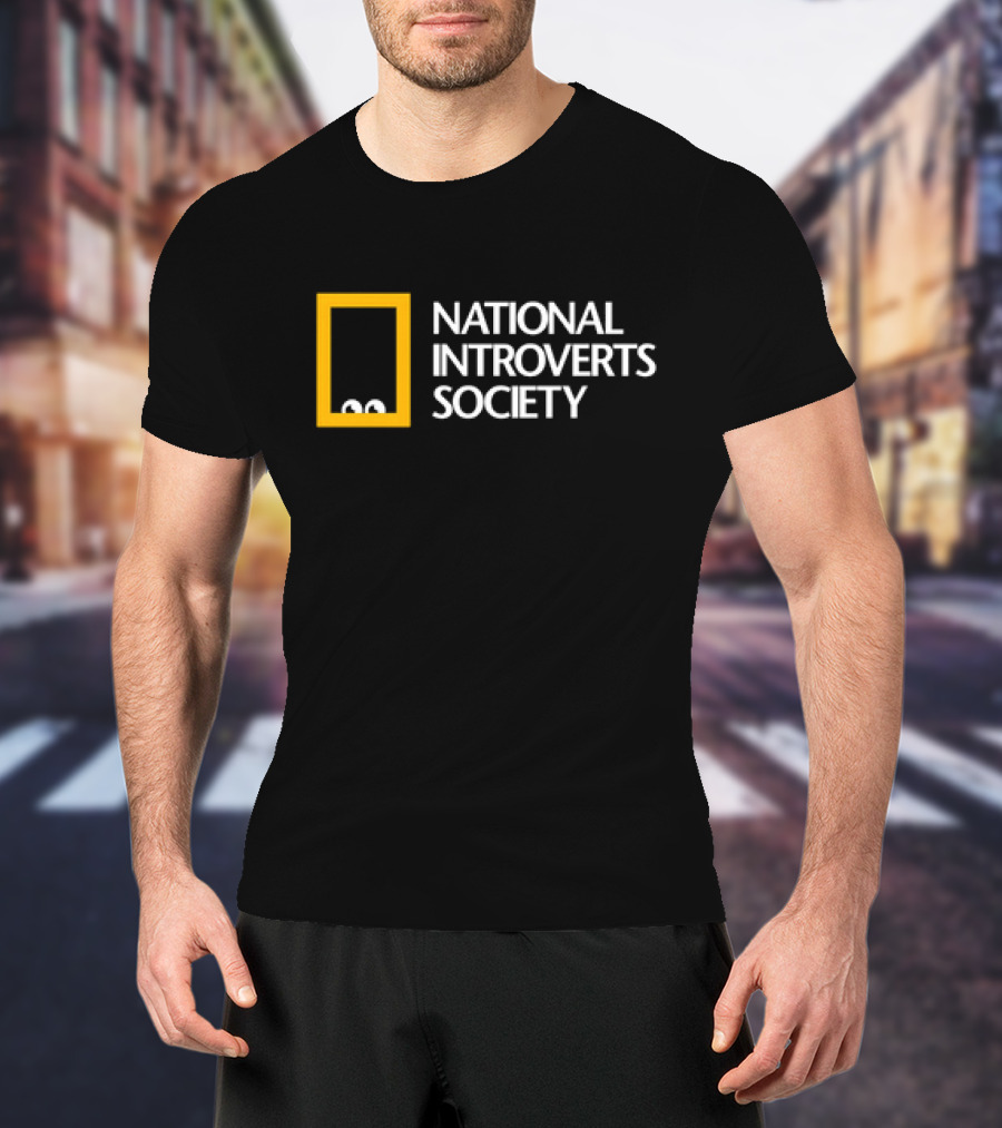 National Introverts Society Humor Featuring Iconic Yellow Frame And Peeking Eyes T-Shirt