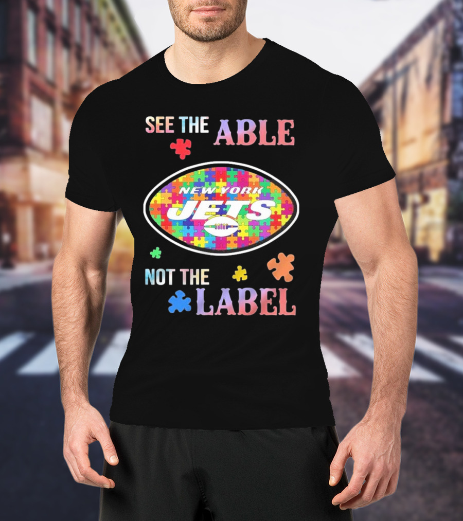 New York Jets Autism Awareness See The Able Not The Label Puzzle Pieces T-Shirt