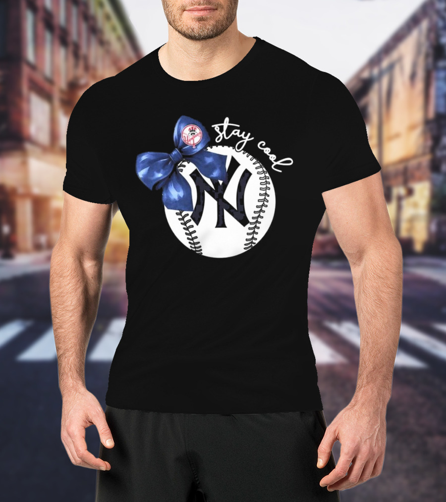 New York Yankees Stay Cool Bow Baseball Girls Fashion T-Shirt