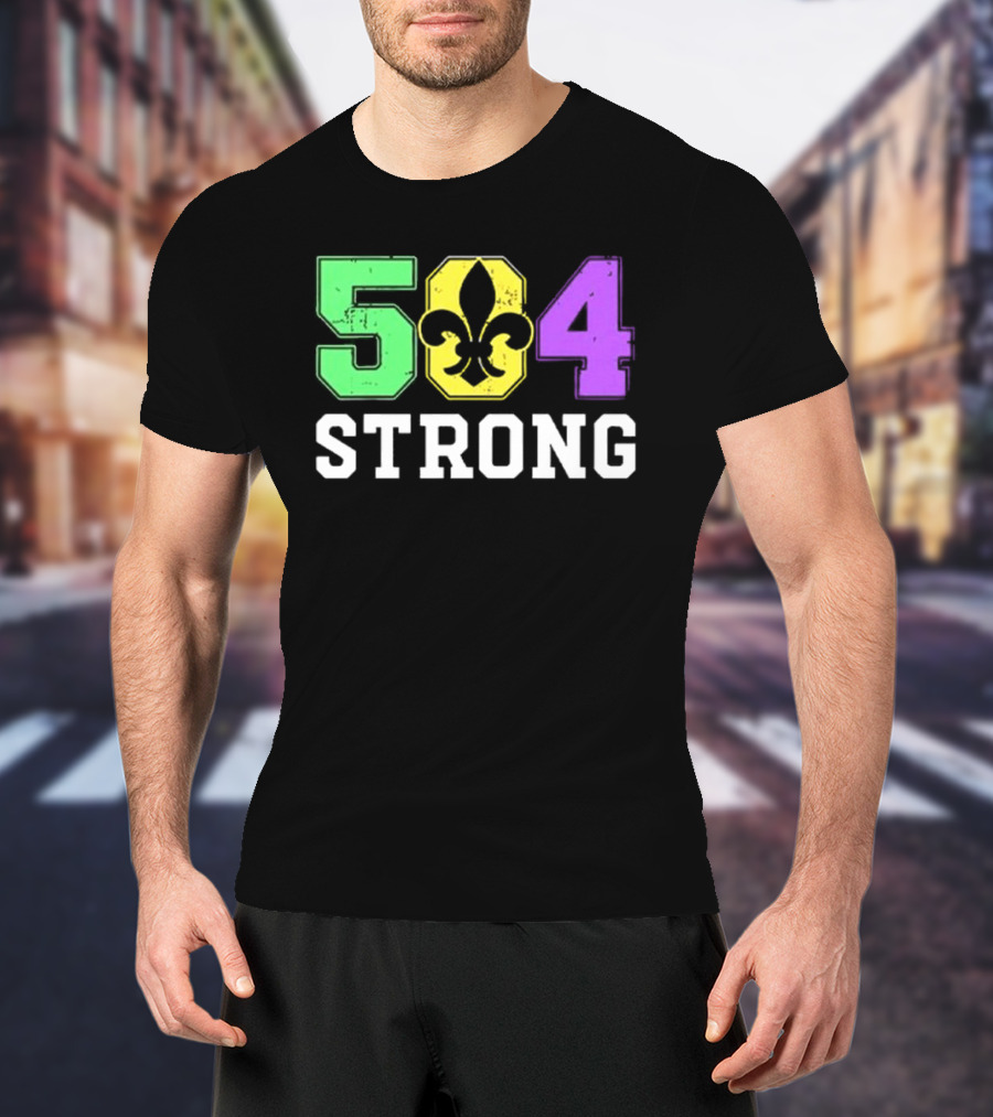 New Orleans 504 Strong Fleur-de-Lis Green Yellow Purple T-Shirt