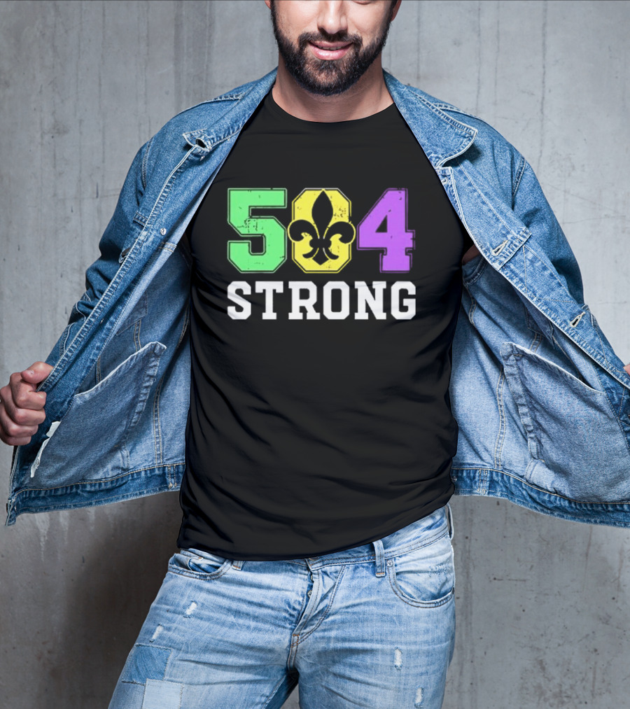 New Orleans 504 Strong Fleur-de-Lis Green Yellow Purple T-Shirt