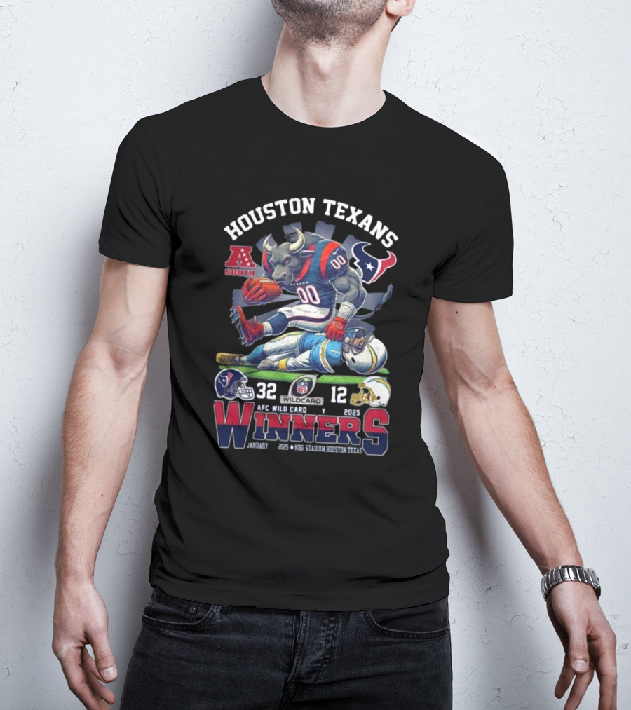 Houston Texans AFC South Wild Card Winners 2025 NFL Mascot 32-12 T-Shirt