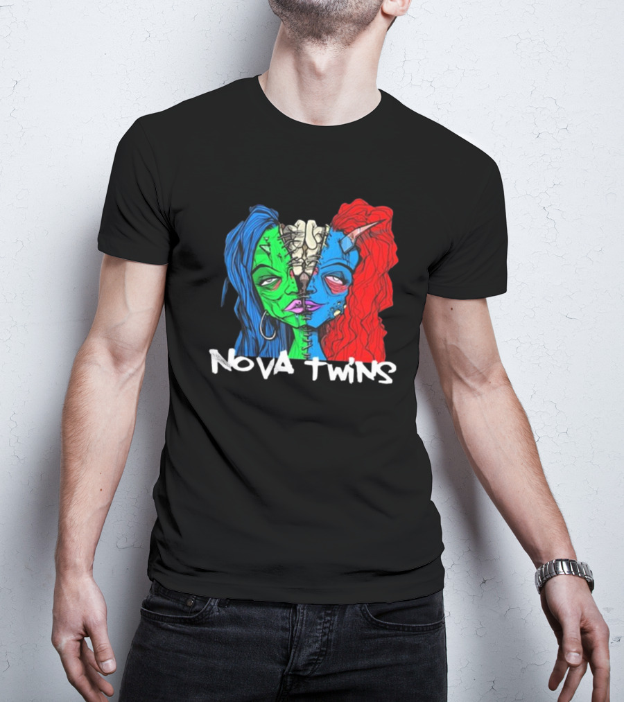 Nova Twins Monster Head Blue Green Red Hair Two-Faced Artwork T-Shirt