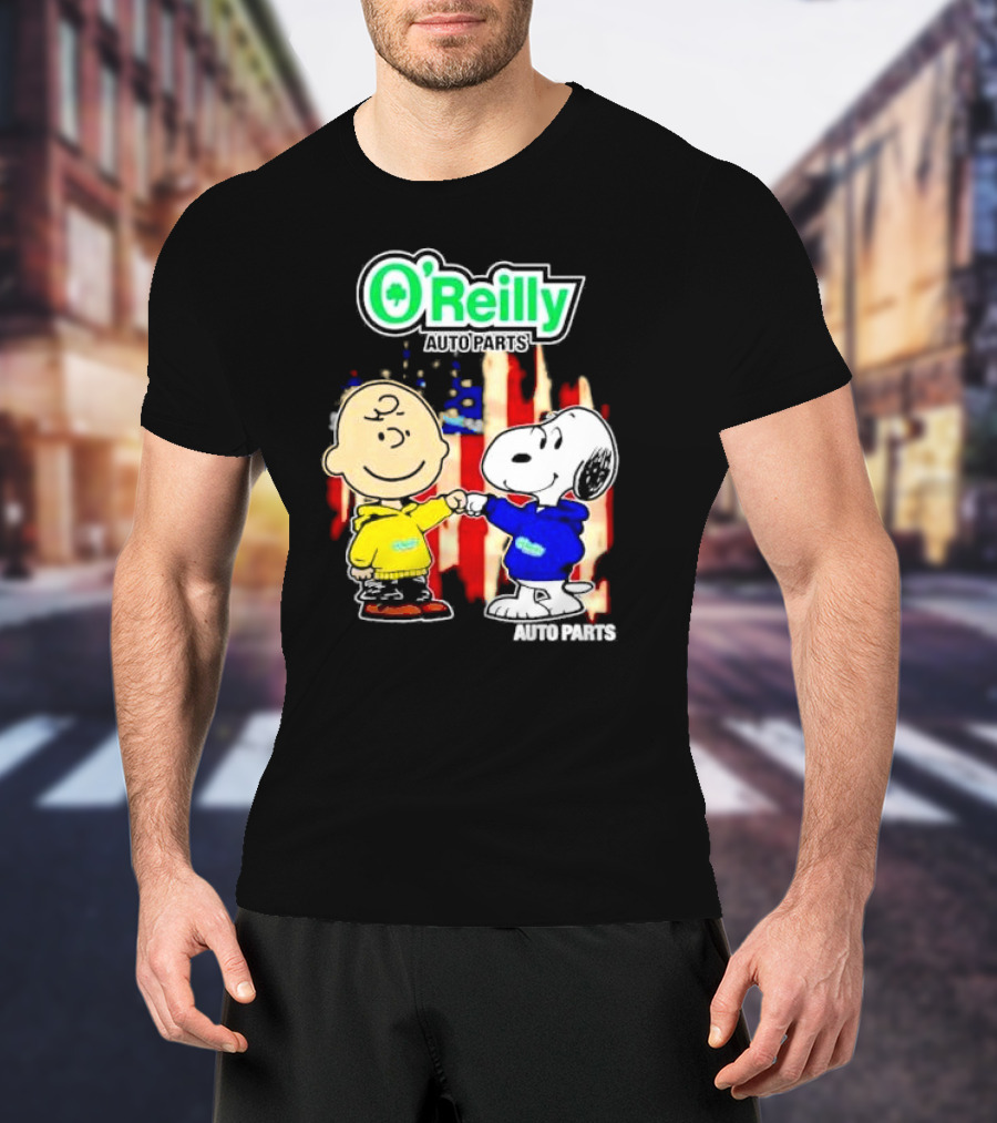 O’Reilly Auto Parts Charlie Brown Snoopy American Flag T-Shirt