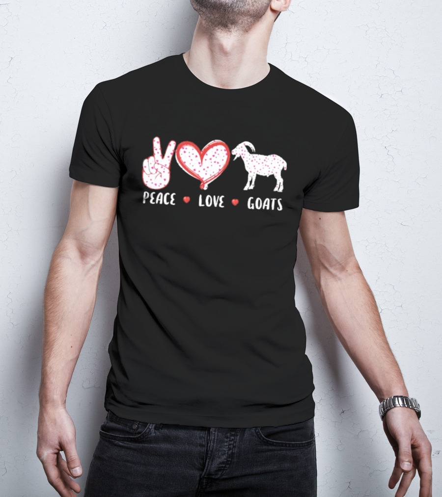 Peace Love Goats Hand Sign Heart Farm Animal T-Shirt