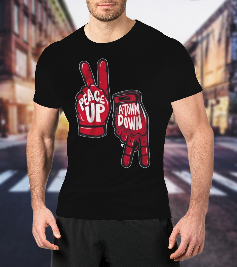 Peace Up A-Town Down Red Gloves Graphic T-Shirt