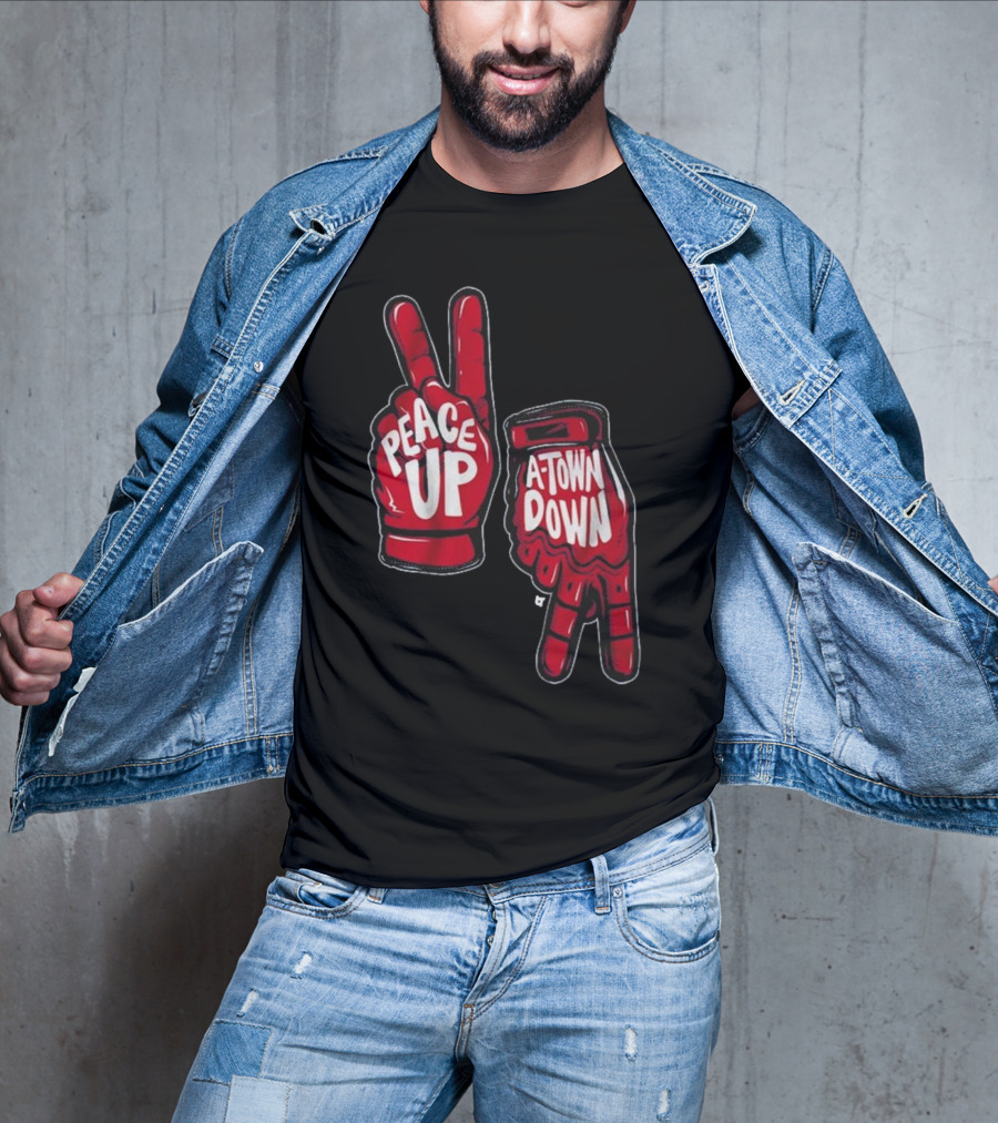 Peace Up A-Town Down Red Gloves Graphic T-Shirt