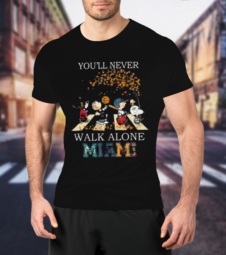 You’ll Never Walk Alone Miami Peanuts Characters Baseball Crossing Abbey Road T-Shirt