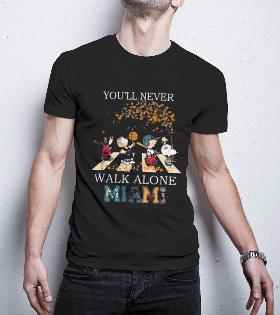 You’ll Never Walk Alone Miami Peanuts Characters Baseball Crossing Abbey Road T-Shirt