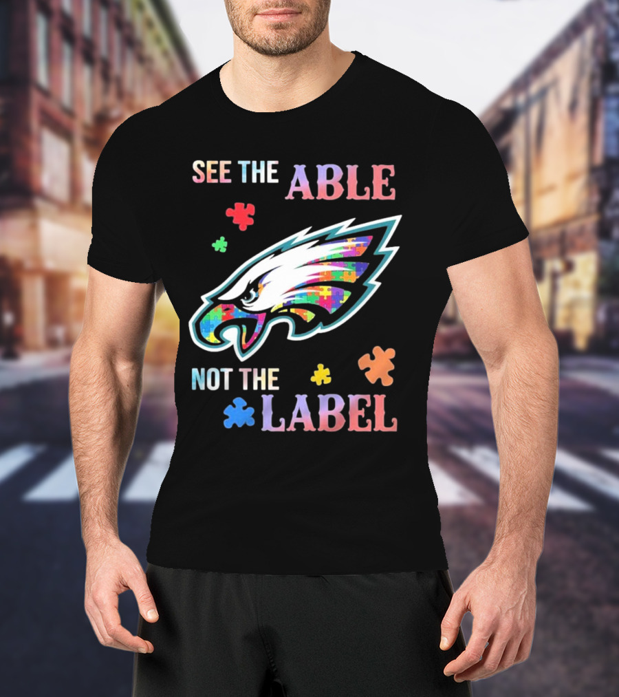 Philadelphia Eagles Autism See The Able Not The Label Puzzle Logo T-Shirt