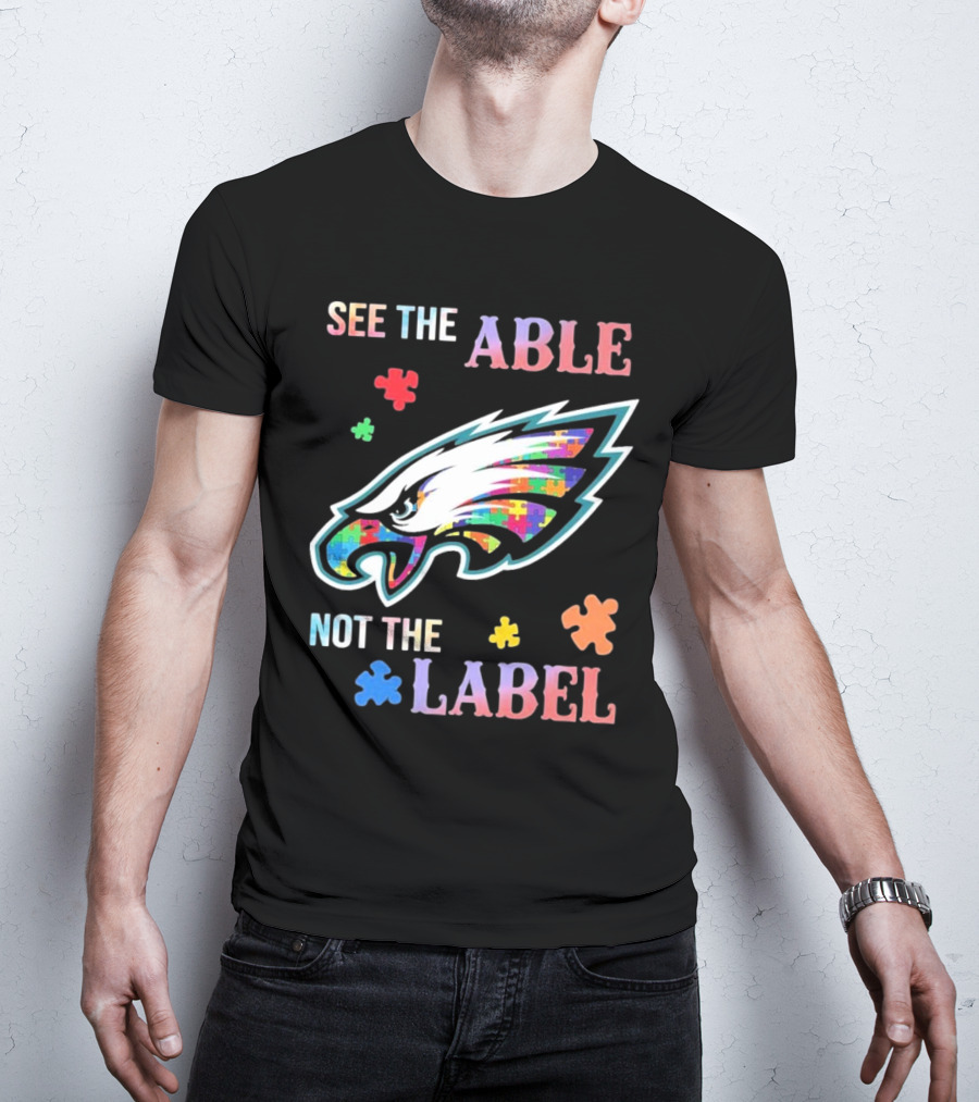 Philadelphia Eagles Autism See The Able Not The Label Puzzle Logo T-Shirt