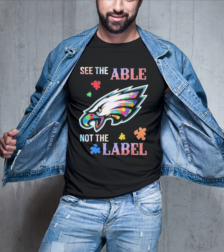 Philadelphia Eagles Autism See The Able Not The Label Puzzle Logo T-Shirt