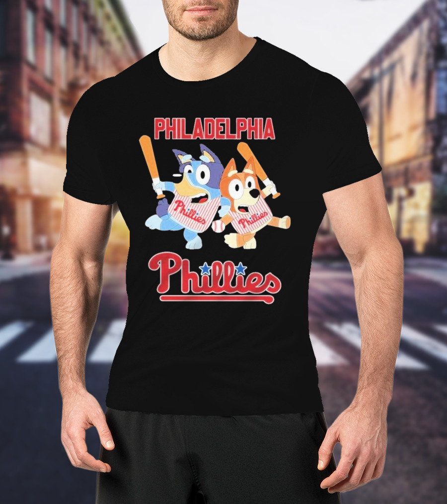 Philadelphia Phillies Bluey Cartoon Characters Baseball Theme T-Shirt