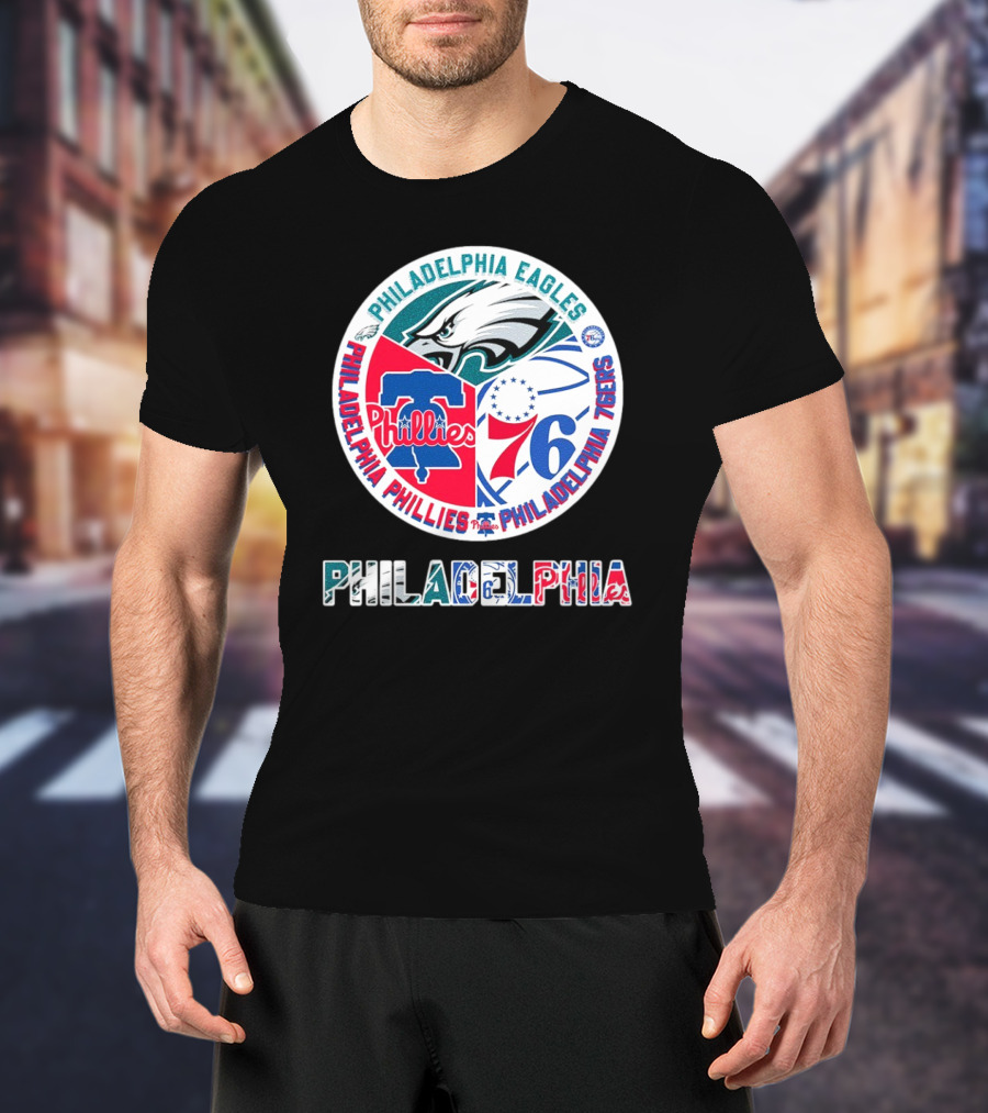 Philadelphia Eagles Phillies 76ers Circular Emblem T-Shirt