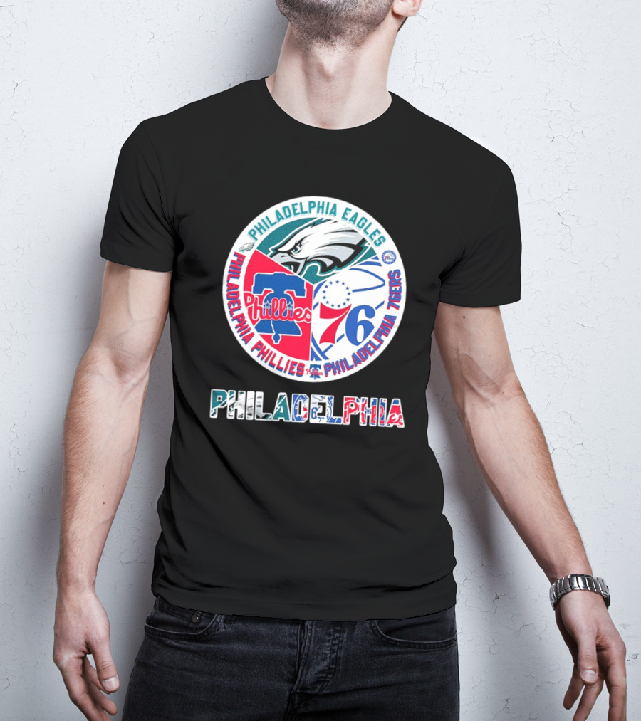 Philadelphia Eagles Phillies 76ers Circular Emblem T-Shirt