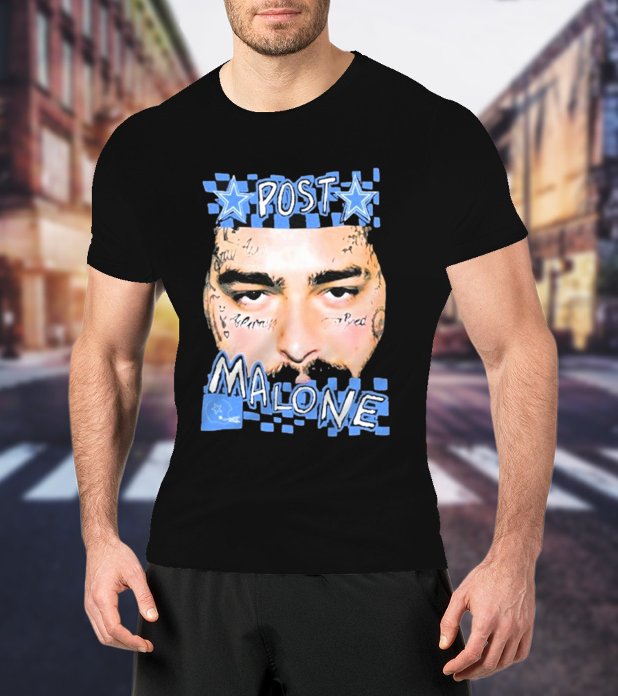 Post Malone Cowboys Star Tattoo Checkered Face T-Shirt