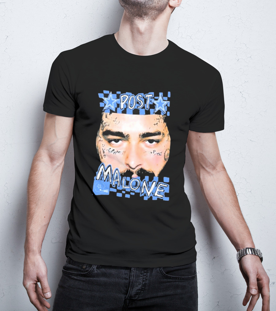 Post Malone Cowboys Star Tattoo Checkered Face T-Shirt