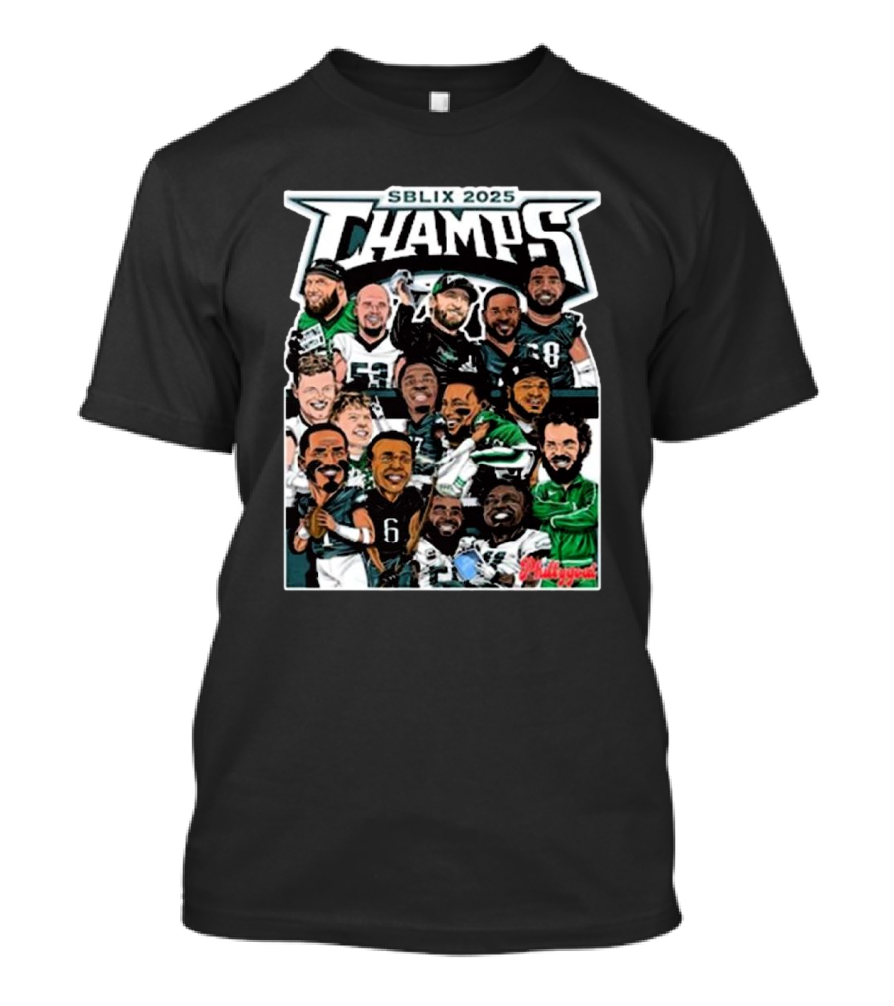 SBLIX 2025 Champs Phillygoat Philadelphia Eagles Caricatures Dream Team T-Shirt