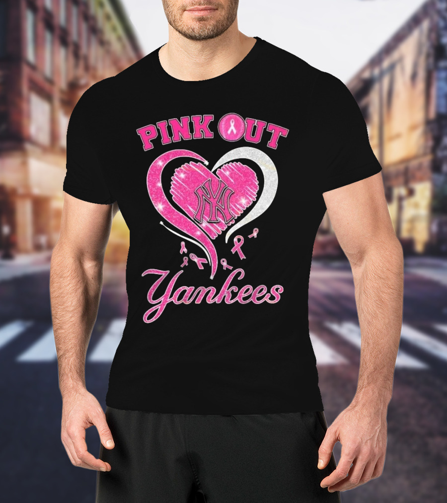 Pink Out Yankees Heart Ribbon 2025 T-Shirt