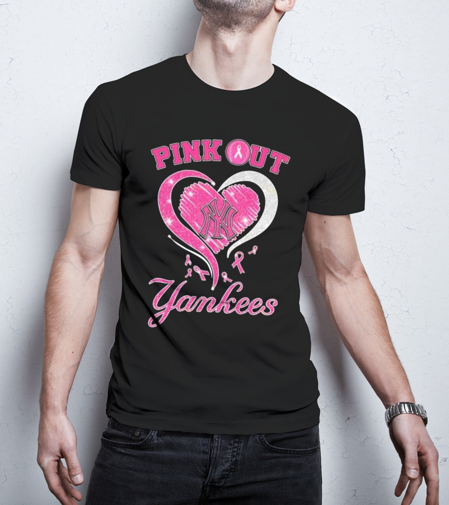 Pink Out Yankees Heart Ribbon 2025 T-Shirt