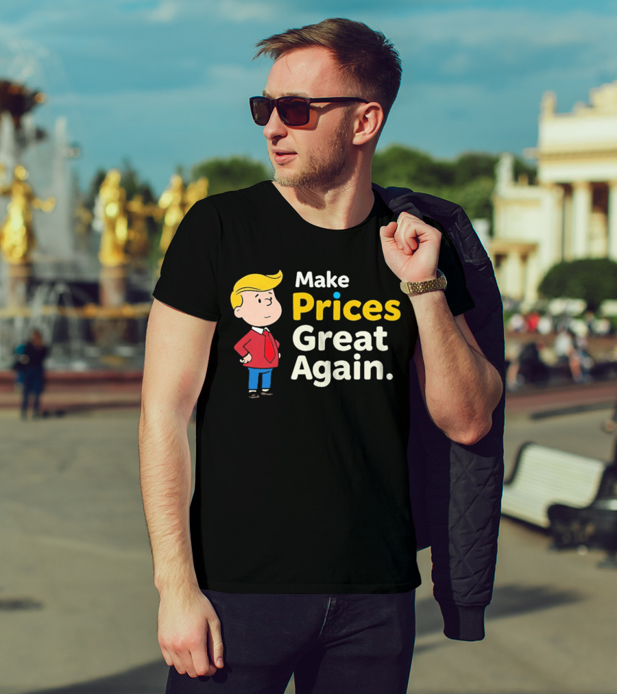 Make Prices Great Again Cartoon Character Red Tie Blue Pants T-Shirt